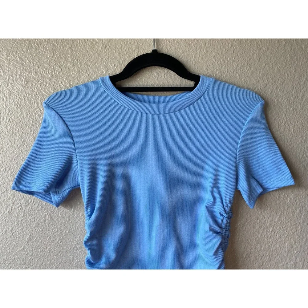 Zara Ruched Ribbed Top Blue - Picture 7 of 13